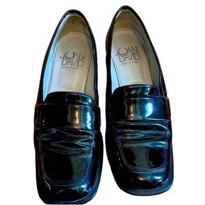 Joan & David Patent Leather Loafers with stacked heel